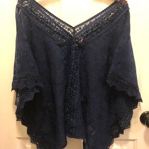 Candies Navy Lace Poncho Blouse - Sz. Large